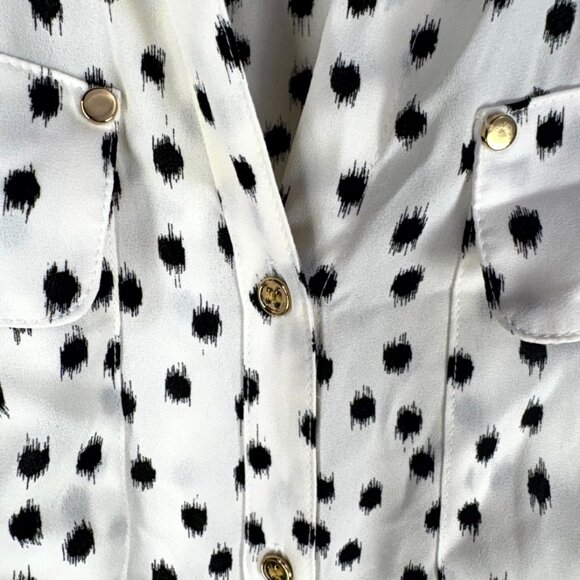 Charter Club White Black Polka Dot Long Sleeve Button Blouse - Picture 3 of 8